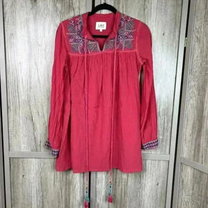 Label Ritu Kumar Top Small Embroidered Pink Color Long Sleeves Tunic Sz S